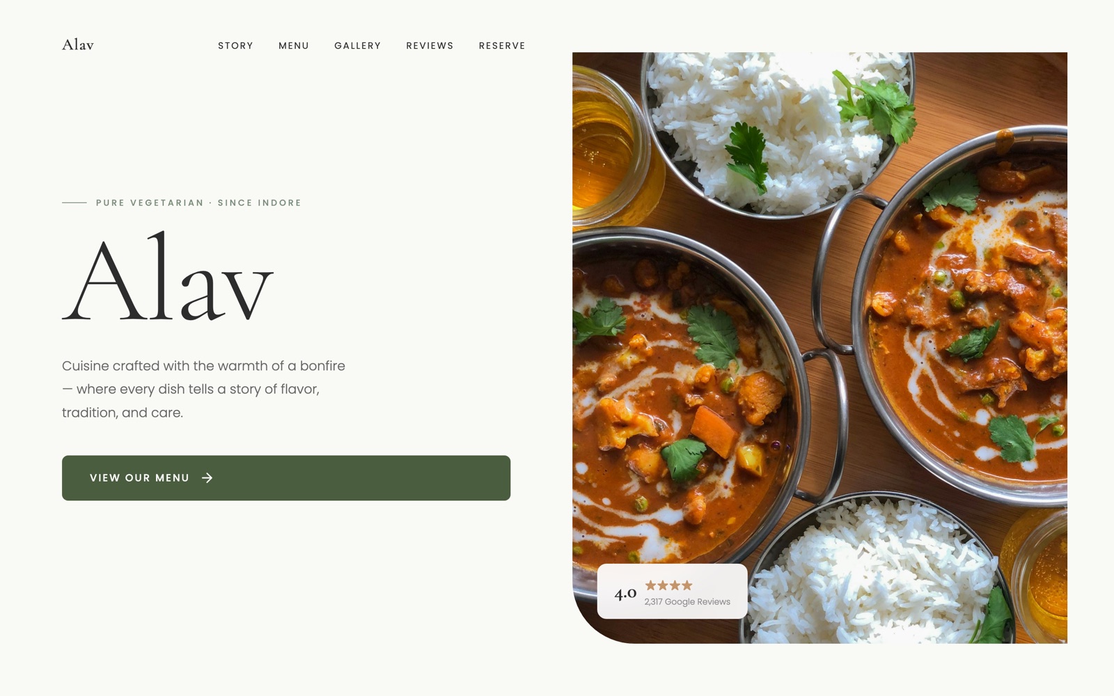 Alav — Restaurant Website — website screenshot