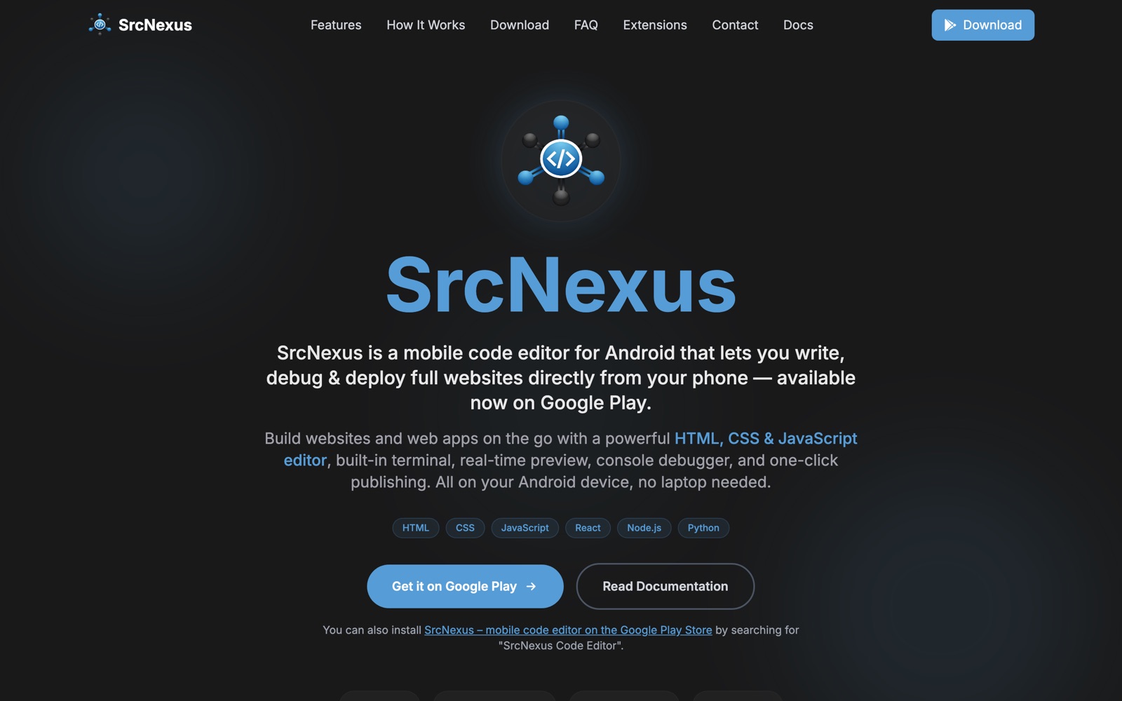 SrcNexus — mobile code editor screenshot